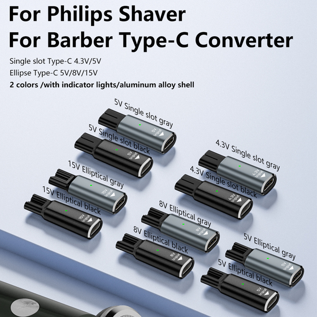 Type-C Shaver Charger Adapter PD 4.3V/8V/15V/5V Replacement Type-C Shaver Adapter Charging Converter for Philips Shaver