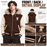Blouson universitaire personnalisé pour homme, marron et crème, avec lettres en chenille et fourrure, style streetwear, fournisseur en gros pour marques