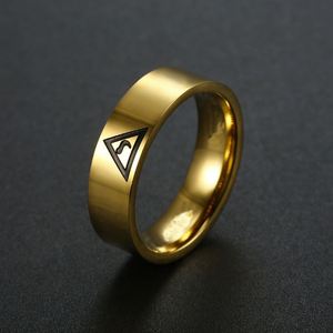 Anillo Masónico Personalizado de 8 mm para Hombre, Anillo de Sello Masónico de Acero Inoxidable con Número 14 del Rito Escocés, Triángulo Hebreo Grabado - Product Image 1