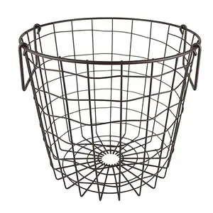 Дизайнерская черная Штабелируемая цилиндрическая металлическая проволочная круглая корзина для хранения с ручками для домашней организации