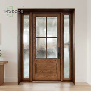 Certification Entrance Wooden <strong>Door</strong> with Glass Sidelights Soundproof Mahogany Oak Solid Wood Front Entry Double Sidelites <strong>Door</strong> - Product Image 4