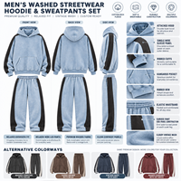 Ensemble de survêtement Y2K pour homme, imprimé, délavé à l'acide, avec sweat à capuche et pantalon de survêtement à jambes larges, coupe oversize, décontracté