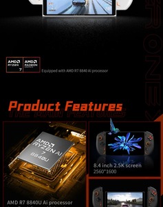 Onexplayer 2 Pro R7-8840u, tablette 3 en 1, ordinateur portable, console de jeu portable, écran 8,4 pouces 2,5k, 32 Go de RAM, 1 To de SSD, Windows 11, ordinateur R7-8840u - Product Image 5