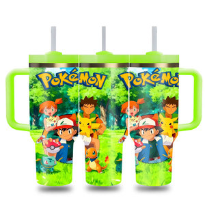 40oz Cute Cartoon <strong>Pokemoned</strong> Print Stainless Steel Tumbler with Handle Straw Vacuum Insulated Travel <strong>Mug</strong> Water Bottle Coffee Cup - Product Image 6