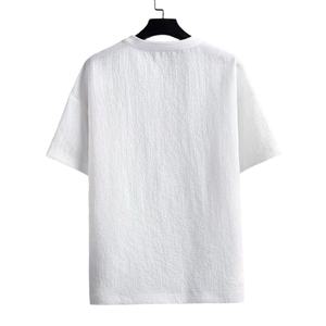 เสื้อยืดแขนสั้นผ้าลินินผสมคอตตอนทรงหลวมสำหรับผู้ชาย เหมาะสำหรับฤดูร้อน คอกลม ระบายอากาศได้ดี สีพื้น เรียบง่าย สบายๆ - Product Image 4