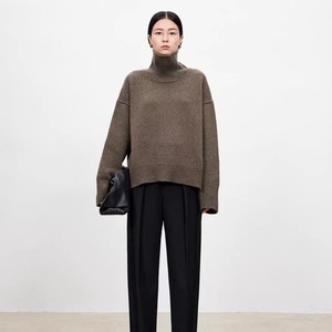 Pull en laine européen <span class=keywords><strong>grande</strong></span> <span class=keywords><strong>taille</strong></span> pour femmes automne hiver confortable <span class=keywords><strong>col</strong></span> <span class=keywords><strong>roulé</strong></span> épaissi profil cachemire lâche pull de Style paresseux - Product Image 4