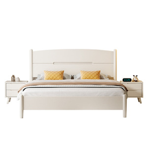 Lit en bois massif couleur crème, style minimaliste nordique, 1,5m/1,8m, avec coffre de rangement, pour adultes et personnes âgées - Product Image 4