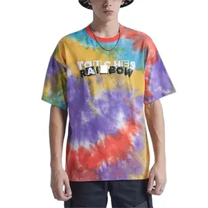 OEM clothing manufacturers custom Streetwear Multi Colored 100% Cotton Tie Dye 3D Puff Print T shirt
