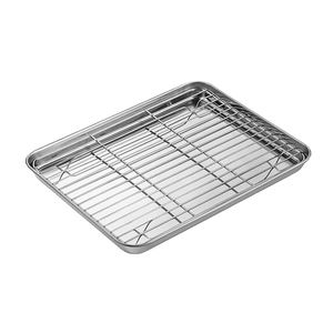 Factory Wholesale Stainless Steel Metal Bread Cookie Baking Dishes <strong>Pans</strong> With Cooling Rack Set - Product Image 6