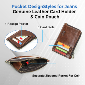 Portefeuille fin en denim pour homme avec porte-cartes RFID, en cuir véritable, avec poche à monnaie zippée, design léger et décontracté - Product Image 4
