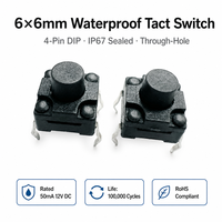 Interrupteur Tactile Étanche 6*6mm Série DIP 4 Broches 1NO (Laiton Acier Inoxydable 12V 50mA pour Appareils Domestiques)