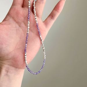 Dylam Dainty Charm Rhodium Plated S925 Silver Colorful <b>Bead</b> Beaded Natural Amethyst Women Jewelry Beaded <b>Necklaces</b> - Product Image 3