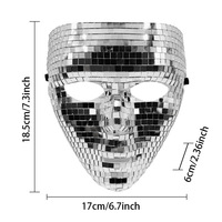 Masque de bal masqué réaliste en verre miroir de luxe pour Halloween, costume de cosplay, impression typographique classique, paillettes de boule disco