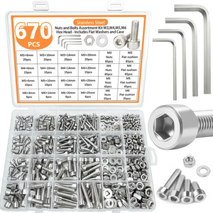 670Pcs Stainless Steel Socket Head <b>Cap</b> Screw Nut Set M3 M4 M5 M6 Hex <b>Bolts</b> With Flat Washers And Case - Product Image 2