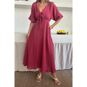 Vestido Formal con Cuello en V y Detalles de Volantes, Borlas y Plumas, Color Rosa, Tallas XS-XL, para Club, Vacaciones, Primavera, Otoño e Invierno - Product Image 5