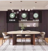 Table à manger en dalle de travertin pour usage domestique, grande taille, salle à manger moderne, table ovale rétro haut de gamme en bois massif