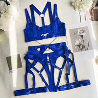 Ensemble de lingerie sexy grande taille rembourrée respirante en non-tissé pour femme, noir, 4 pièces : soutien-gorge, culotte, porte-jarretelles, string, logo personnalisé