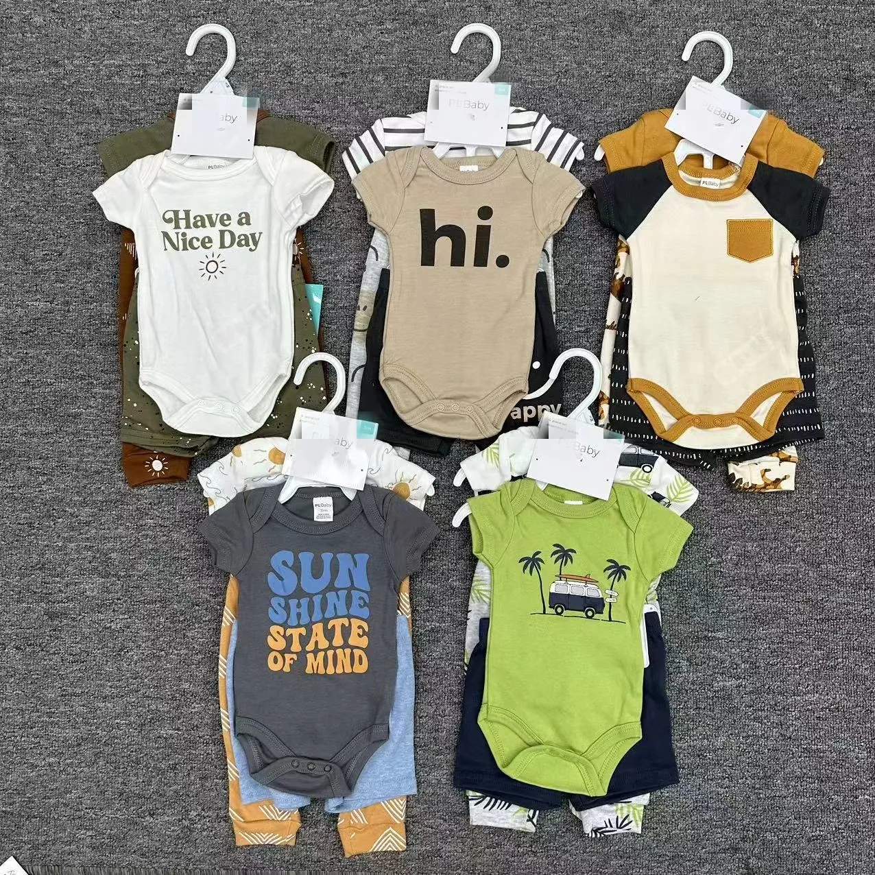 Set baju monyet bayi baru lahir isi 100% katun, celana panjang tanpa lengan lucu pakaian merangkak 4 dalam 1