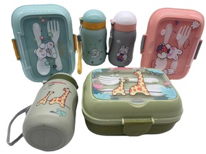 New Kawaii chàng trai cô gái 700ml leakproof 2 ngăn tiffin Bento hộp thực phẩm container Kid trường Hộp Ăn Trưa và Chai nước Bộ - Product Image 6