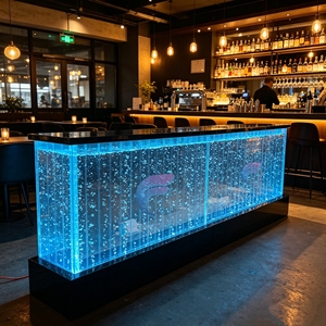 High Gloss U-Shape Acrylic <b>Bar</b> Counter with LED Lights for Commercial Retail Hotel Lobby Use - Product Image 1