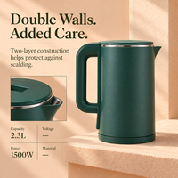 Bouilloire électrique à eau chaude 1500W haute puissance 2,3L à ébullition rapide en une touche, double couche anti-brûlure