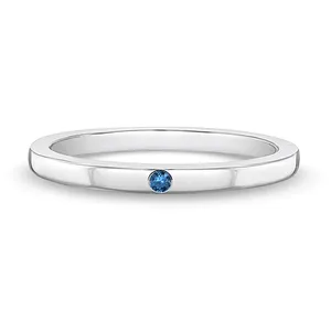 Thin Sapphire Gemstone Birthday CZ Band Baby 925 Sterling Silver Little Girls Simply Fashion Rings