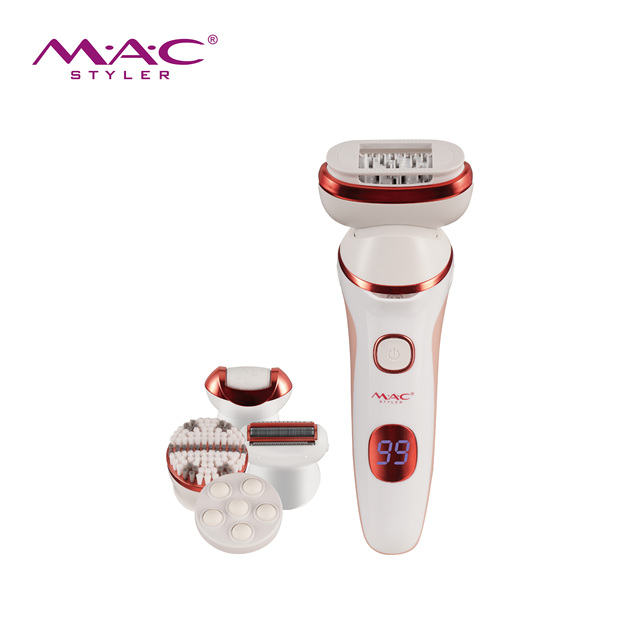 MAC Styler 5 in 1 Wet Dry Rechargeable Epilator for Lady Shaver Facial Cleansing Remover Body Hair Removal Tool LCD Display