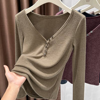 Pull en maille à col en V pour femme, manches longues, coupe ajustée, couleur unie, asymétrique, idéal pour le quotidien