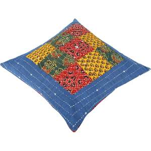 16x16 Inch Set 2 Decorative <b>Boho</b> Kantha Design Square Pillow <b>Covers</b> for Sofa Couch Block Print Patchwork <b>Cushion</b> <b>Covers</b> - Product Image 3