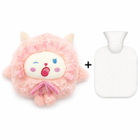 Housse de bouteille d'eau chaude en peluche mignonne à motif de dessin animé avec volant en dentelle pour le confort hivernal et le soulagement des douleurs menstruelles