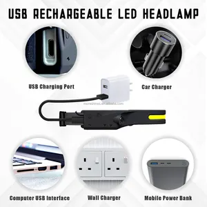 Светодиодный водонепроницаемый Головной фонарь с зарядкой от USB, лампа с датчиком движения, COB, гибкий головной светильник с широким лучом