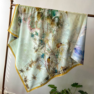 Foulard de luxe en soie de mûre Pure 110x110CM, Bandana <span class=keywords><strong>Double</strong></span> face à impression différente, foulard en <span class=keywords><strong>gaze</strong></span> arrosée - Product Image 2