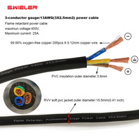 Cable de Alimentación RVV Eléctrico de 3 Núcleos, Conductor de Cobre, Aislamiento de PVC de Bajo Voltaje, Cubierta Flexible, 13AWG 2.5mm, para Iluminación de Escenarios y Altavoces
