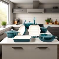 Batterie de Cuisine 7 Pièces en Fonte Émaillée - Moule à Pain Antiadhésif, Cocotte et Ustensiles de Cuisson pour Plaque de Cuisson