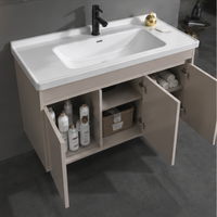 Meuble-lavabo mural de salle de bain en gros, directement de l'usine, avec rangement ouvert et miroir LED, taille personnalisable disponible