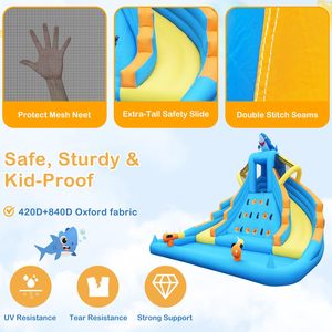 Parque Acuático Inflable Shark de 13 Pies con Toboganes Dobles, Pared de Escalada, Piscina de Chapoteo, Cañón de Agua para Niños, Jardín Trasero - Product Image 5