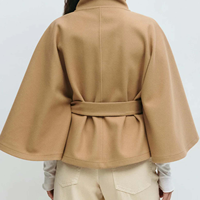 Manteau Cape Automne Hiver Femme Col Montant Boutonné Ceinturé Court Style Poncho Élégant Veste de Bureau pour Femme