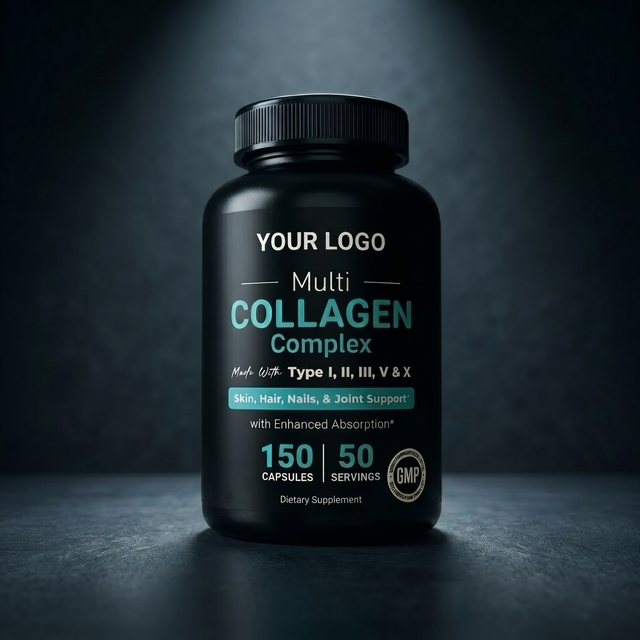 Private Label Multi Collagen Peptides Capsules Grass Fed Non GMO Type I II III V X for Women Men 150 Pills