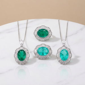 Ensemble de bijoux pour femme avec collier et bague en zircone cubique ovale 12*16mm, plaqué or blanc sur cuivre, imitation tourmaline Paraiba - Product Image 4