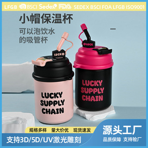 Lucky Supply Chain Stainless Steel Vacuum Mug 500ml Dual Straw Tea Infuser Portable Travel Cup - Product Image 5