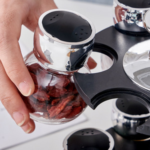 Juego de Recipientes Redondos de Vidrio Multifuncionales Reutilizables para Almacenar Especias con Soporte para Contenedores de Alimentos para Uso en la Cocina - Product Image 4