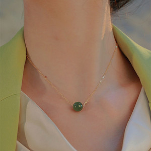 Qinghai Hetian Jade Ball Necklace Women's Round Geometric Clavicle Chain Gift Fashion Jewelry - Product Image 3
