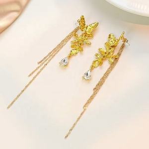 Women's New Fashion Heavy <b>Industry</b> Gold Butterfly Long Tassel <b>Earrings</b> High-End Luxury Water Droplet Design Drop Style - Product Image 6