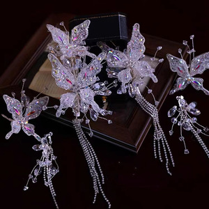 2024 New Handmade Fairy Tassel Floral Liquid Iridescent Rhinestone Butterfly <b>Wedding</b> Hair <b>Accessory</b> Set for Brides - Product Image 2