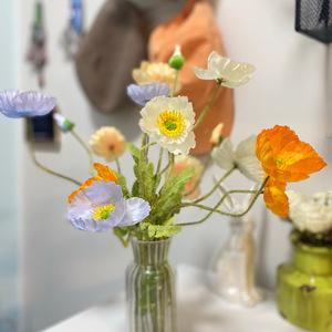 Fleurs de pavot artificielles en soie floquée 30cm-100cm, style coréen, décorations de mariage et de maison - Product Image 3