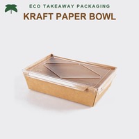 Boîte alimentaire rectangulaire moderne en papier kraft jetable avec couvercle transparent brillant pour salades et repas à emporter pour restaurants