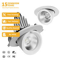 Spot encastré LED COB en aluminium, design trompe d'éléphant, orientable à 360°, 7W 15W, noir et blanc