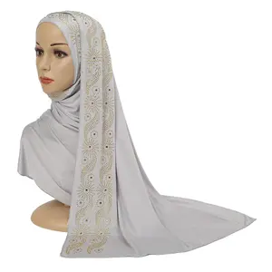 Rhinestone Hijab Plain Jersey Scarf Islamic Headscarf Crystal Hijab Shawls And Wraps Women Muslim Foulard