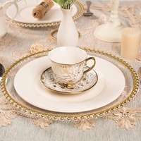Ensemble de vaisselle décorative pour mariage Tianxing, assiette à dîner dorée, assiette ronde en plastique transparente avec bord doré