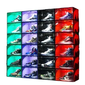 Sneaker box led light voice controlled storage shoes box led light for acrylic shoe box with led intelligent led shoe box